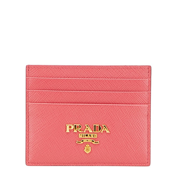 プラダ ロゴ カードケース ピンク レザー レディース PRADA 【中古】