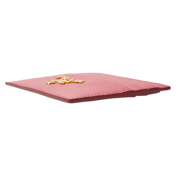 プラダ ロゴ カードケース ピンク レザー レディース PRADA 【中古】