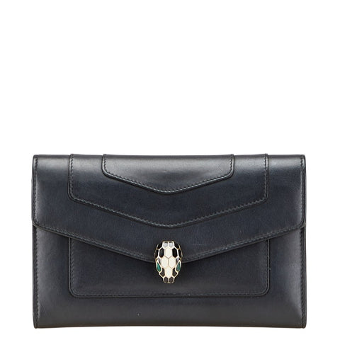 ブルガリ セルペンティ 長財布 ブラック レザー レディース BVLGARI 【中古】