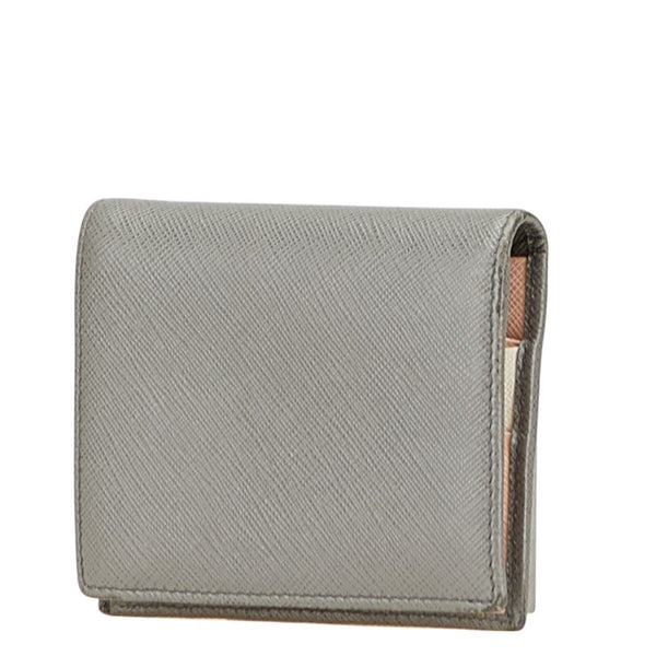 プラダ ロゴ 二つ折り財布 グレー レザー レディース PRADA 【中古】