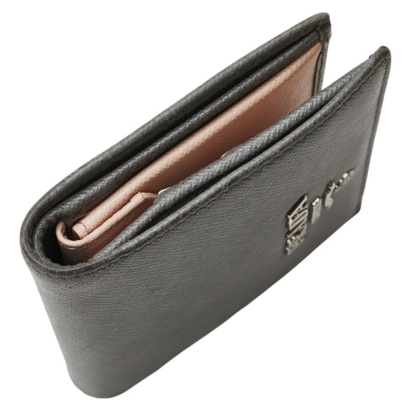 プラダ ロゴ 二つ折り財布 グレー レザー レディース PRADA 【中古】