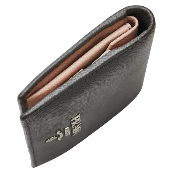 プラダ ロゴ 二つ折り財布 グレー レザー レディース PRADA 【中古】
