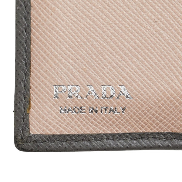 プラダ ロゴ 二つ折り財布 グレー レザー レディース PRADA 【中古】