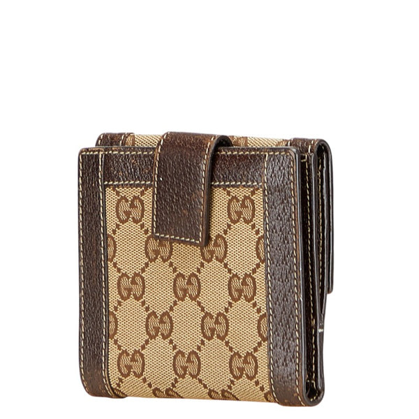 グッチ GGキャンバス 二つ折り財布 154117 ベージュ ブラウン キャンバス レザー レディース GUCCI 【中古】