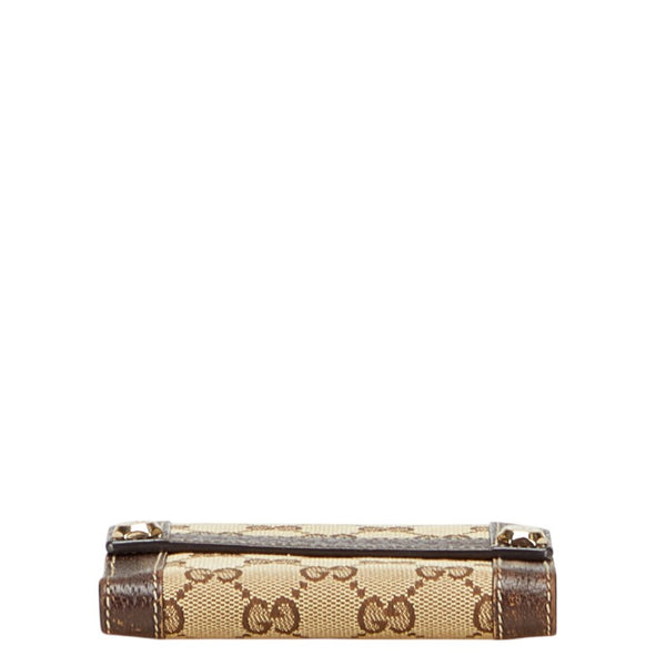 グッチ GGキャンバス 二つ折り財布 154117 ベージュ ブラウン キャンバス レザー レディース GUCCI 【中古】