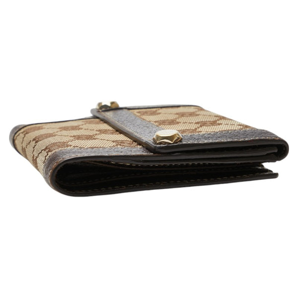グッチ GGキャンバス 二つ折り財布 154117 ベージュ ブラウン キャンバス レザー レディース GUCCI 【中古】