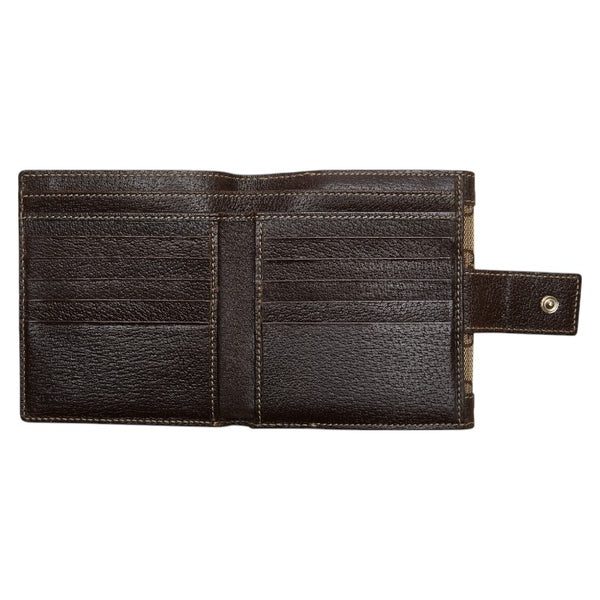 グッチ GGキャンバス 二つ折り財布 154117 ベージュ ブラウン キャンバス レザー レディース GUCCI 【中古】