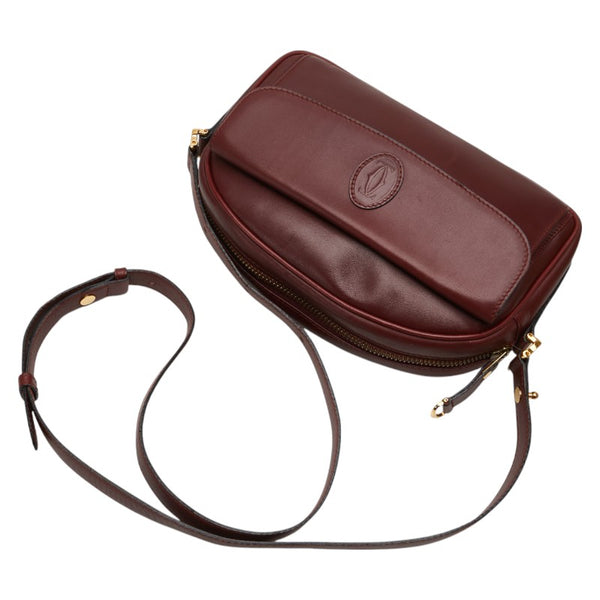 カルティエ マストライン ショルダーバッグ ワインレッド ボルドー レザー レディース CARTIER 【中古】