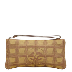 シャネル ニュートラベルライン ココマーク ポーチ カーキ ブラウン キャンバス レザー レディース CHANEL 【中古】