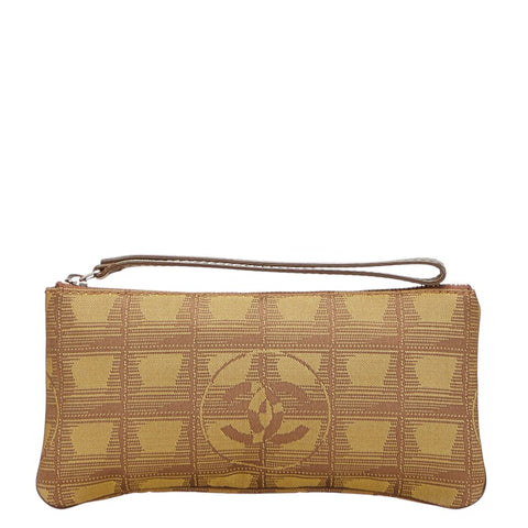 シャネル ニュートラベルライン ココマーク ポーチ カーキ ブラウン キャンバス レザー レディース CHANEL 【中古】