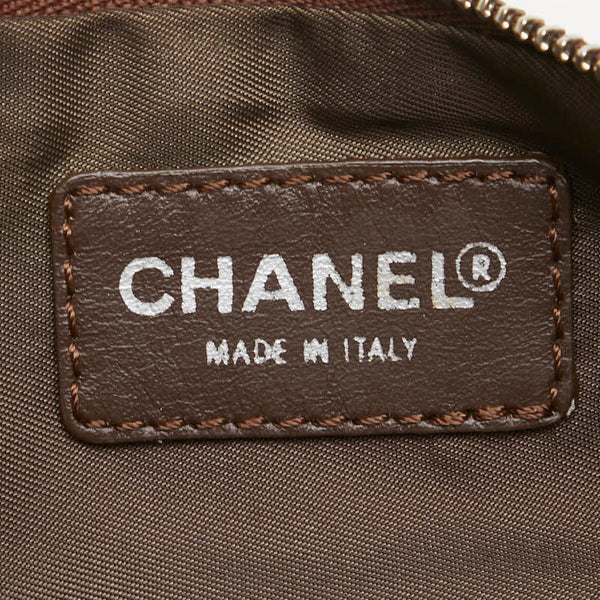 シャネル ニュートラベルライン ココマーク ポーチ カーキ ブラウン キャンバス レザー レディース CHANEL 【中古】