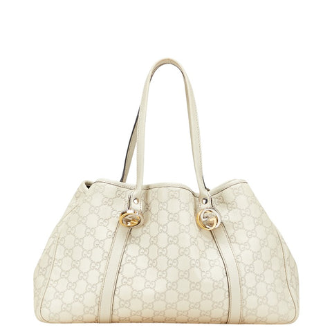 グッチ グッチシマ GGツインズ トートバッグ ショルダーバッグ 232957 アイボリー グレー レザー レディース GUCCI 【中古】