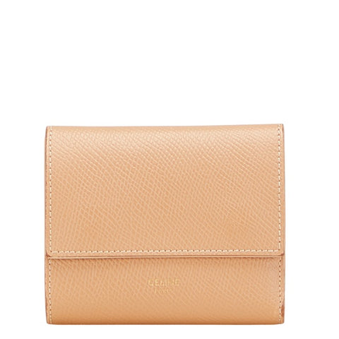 セリーヌ スモール トリフォールドウォレット 三つ折り財布 ベージュ レザー レディース CELINE 【中古】