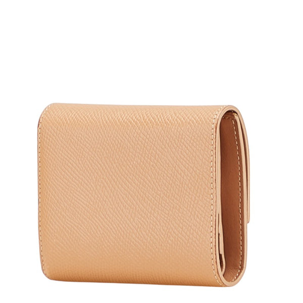 セリーヌ スモール トリフォールドウォレット 三つ折り財布 ベージュ レザー レディース CELINE 【中古】