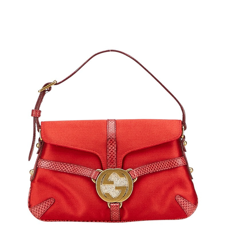 グッチ インターロッキングG ミニ ハンドバッグ レッド サテン レザー レディース GUCCI 【中古】