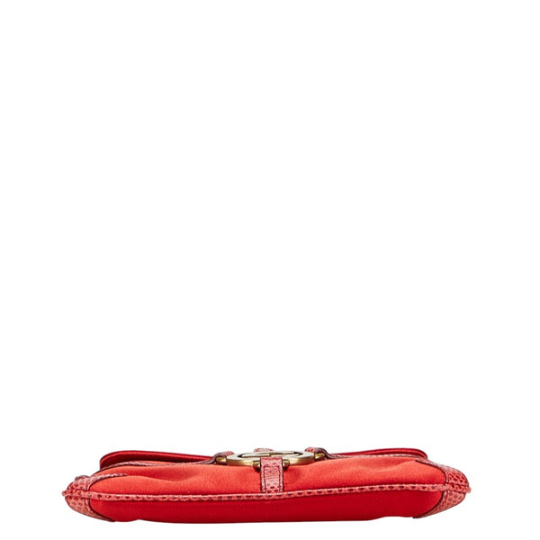 グッチ インターロッキングG ミニ ハンドバッグ レッド サテン レザー レディース GUCCI 【中古】