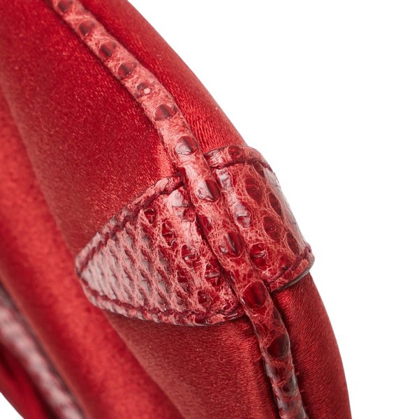 グッチ インターロッキングG ミニ ハンドバッグ レッド サテン レザー レディース GUCCI 【中古】