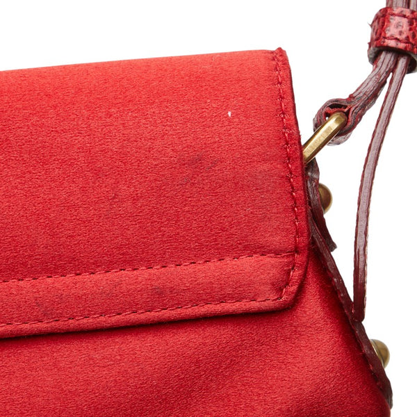 グッチ インターロッキングG ミニ ハンドバッグ レッド サテン レザー レディース GUCCI 【中古】