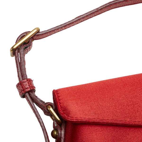 グッチ インターロッキングG ミニ ハンドバッグ レッド サテン レザー レディース GUCCI 【中古】