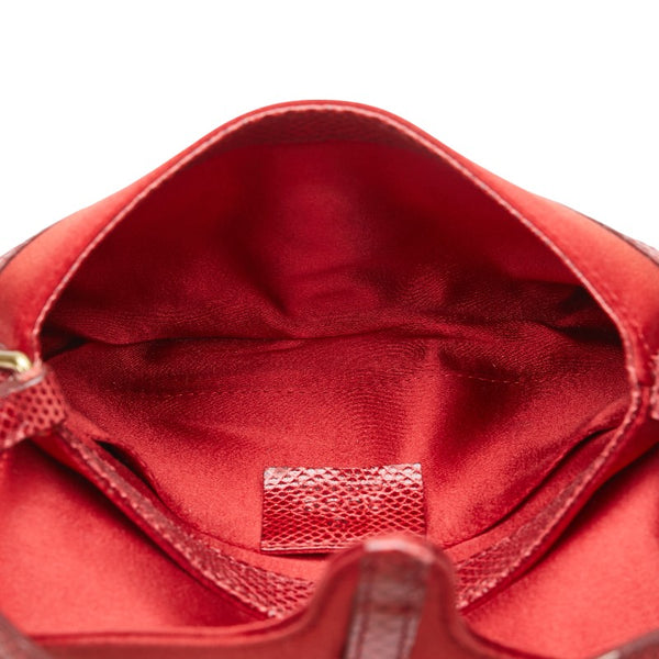 グッチ インターロッキングG ミニ ハンドバッグ レッド サテン レザー レディース GUCCI 【中古】