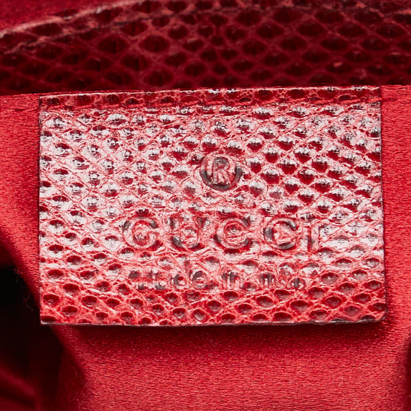グッチ インターロッキングG ミニ ハンドバッグ レッド サテン レザー レディース GUCCI 【中古】