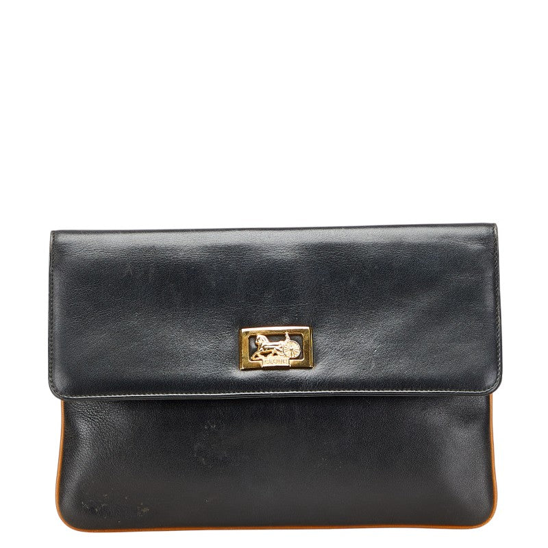 セリーヌ 馬車金具 クラッチバッグ セカンドバッグ ブラック レザー メンズ CELINE 【中古】