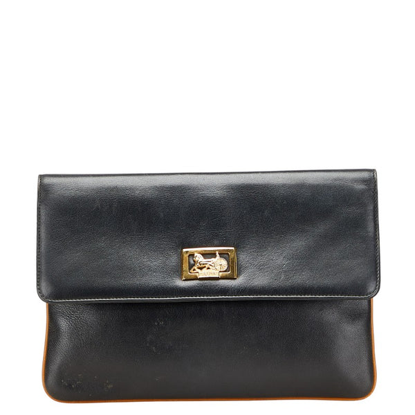 セリーヌ 馬車金具 クラッチバッグ セカンドバッグ ブラック レザー メンズ CELINE 【中古】