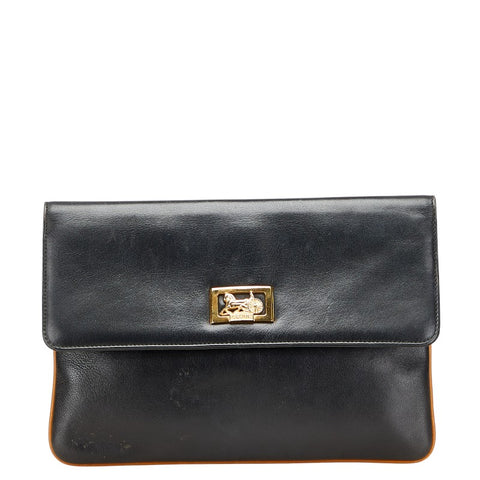 セリーヌ 馬車金具 クラッチバッグ セカンドバッグ ブラック レザー メンズ CELINE 【中古】