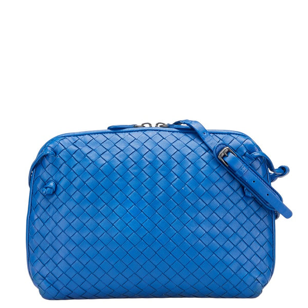 ボッテガヴェネタ イントレチャート 斜め掛け ショルダーバッグ ブルー レザー レディース BOTTEGAVENETA 【中古】