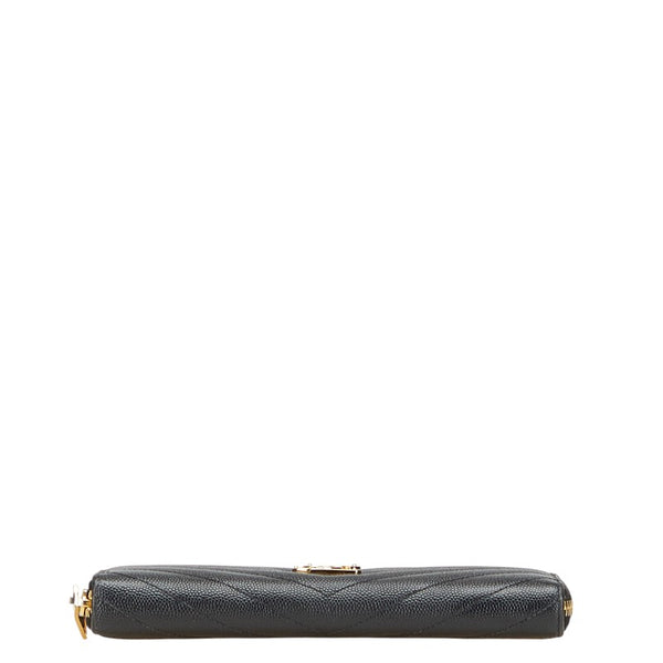 サンローラン YSLロゴ Vステッチ 長財布 ラウンドファスナー ブラック レザー レディース SAINT LAURENT 【中古】