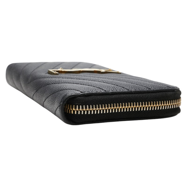 サンローラン YSLロゴ Vステッチ 長財布 ラウンドファスナー ブラック レザー レディース SAINT LAURENT 【中古】