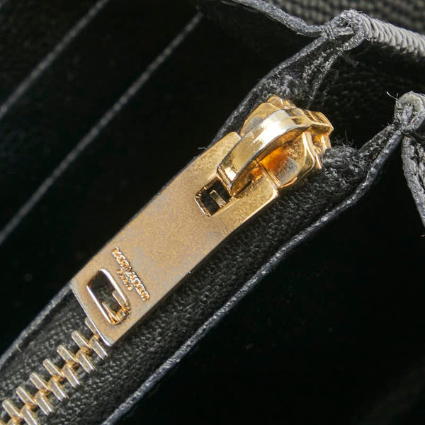 サンローラン YSLロゴ Vステッチ 長財布 ラウンドファスナー ブラック レザー レディース SAINT LAURENT 【中古】
