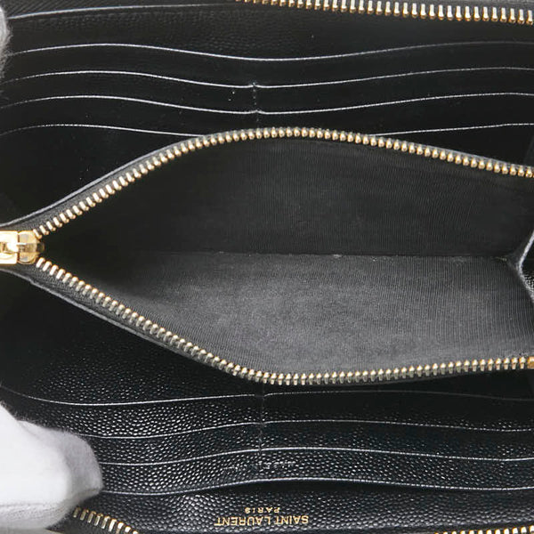 サンローラン YSLロゴ Vステッチ 長財布 ラウンドファスナー ブラック レザー レディース SAINT LAURENT 【中古】