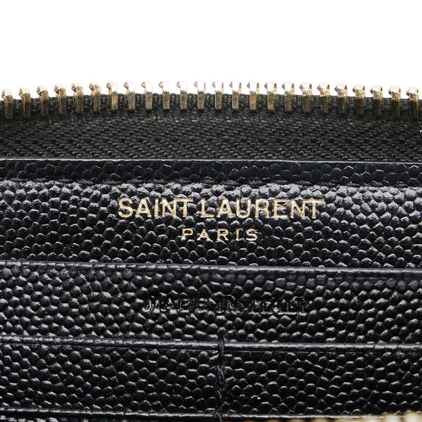 サンローラン YSLロゴ Vステッチ 長財布 ラウンドファスナー ブラック レザー レディース SAINT LAURENT 【中古】