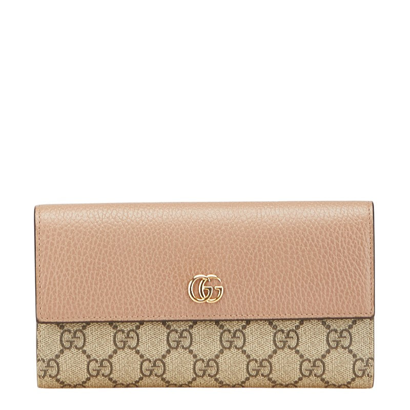 グッチ GGマーモント GGスプリーム 長財布 456116 ベージュ ピンクベージュ PVC レザー レディース GUCCI 【中古】
