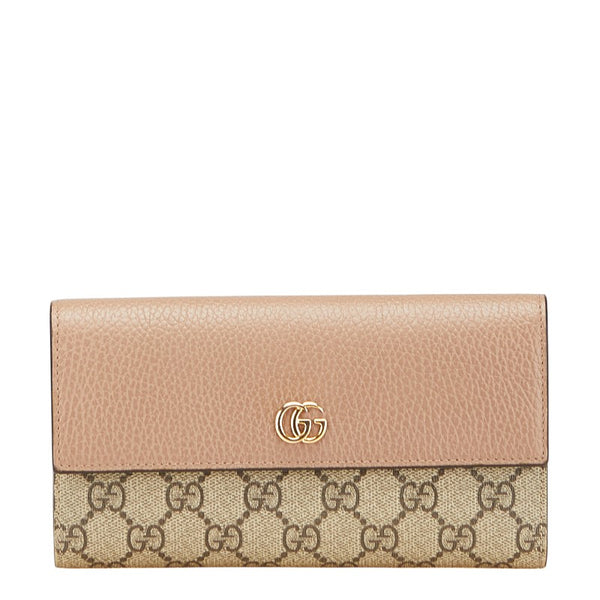グッチ GGマーモント GGスプリーム 長財布 456116 ベージュ ピンクベージュ PVC レザー レディース GUCCI 【中古】
