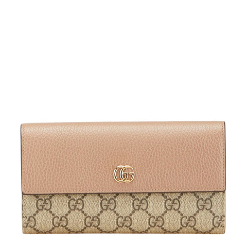 グッチ GGマーモント GGスプリーム 長財布 456116 ベージュ ピンクベージュ PVC レザー レディース GUCCI 【中古】
