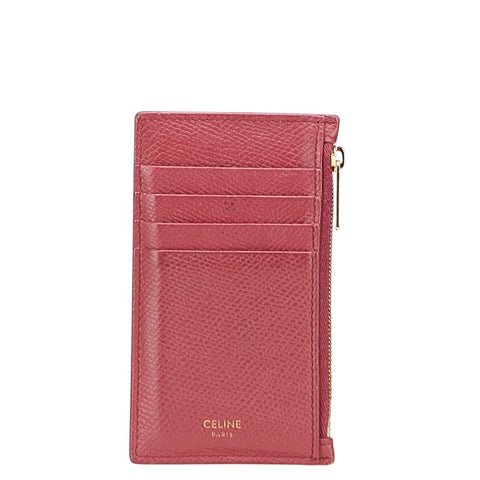 セリーヌ フラグメントケース カードケース ピンク ボルドー レザー レディース CELINE 【中古】