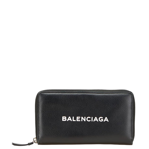 バレンシアガ エブリデイ 長財布 ラウンドファスナー ブラック レザー レディース BALENCIAGA 【中古】