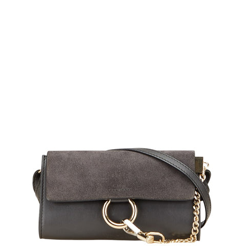 クロエ フェイ 斜め掛け ショルダーバッグ ブラック レザー スウェード レディース Chloe 【中古】