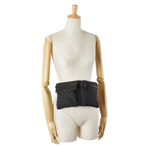 グッチ GGキャンバス ウエストバッグ ボディバッグ 28566 ブラック キャンバス レザー レディース GUCCI 【中古】