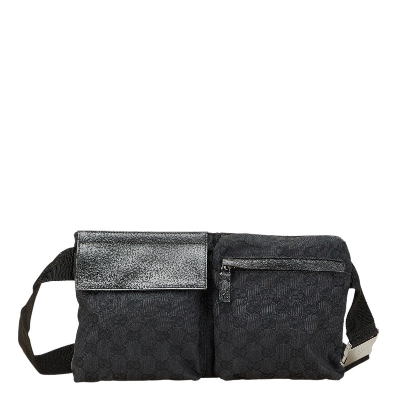 グッチ GGキャンバス ウエストバッグ ボディバッグ 28566 ブラック キャンバス レザー レディース GUCCI 【中古】