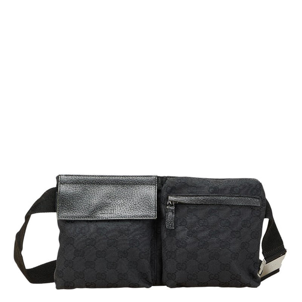 グッチ GGキャンバス ウエストバッグ ボディバッグ 28566 ブラック キャンバス レザー レディース GUCCI 【中古】