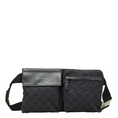 グッチ GGキャンバス ウエストバッグ ボディバッグ 28566 ブラック キャンバス レザー レディース GUCCI 【中古】