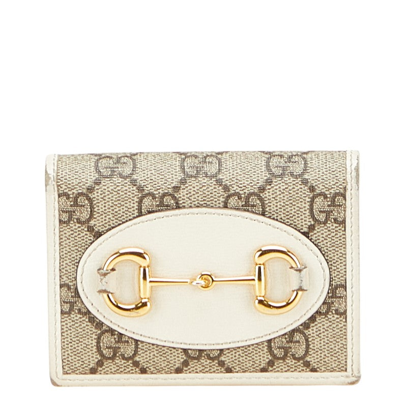 グッチ GGスプリーム ホースビット 二つ折り財布 621887 ベージュ ホワイト PVC レザー レディース GUCCI 【中古】