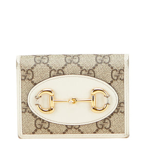 グッチ GGスプリーム ホースビット 二つ折り財布 621887 ベージュ ホワイト PVC レザー レディース GUCCI 【中古】
