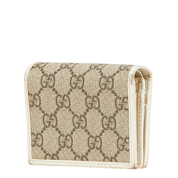 グッチ GGスプリーム ホースビット 二つ折り財布 621887 ベージュ ホワイト PVC レザー レディース GUCCI 【中古】
