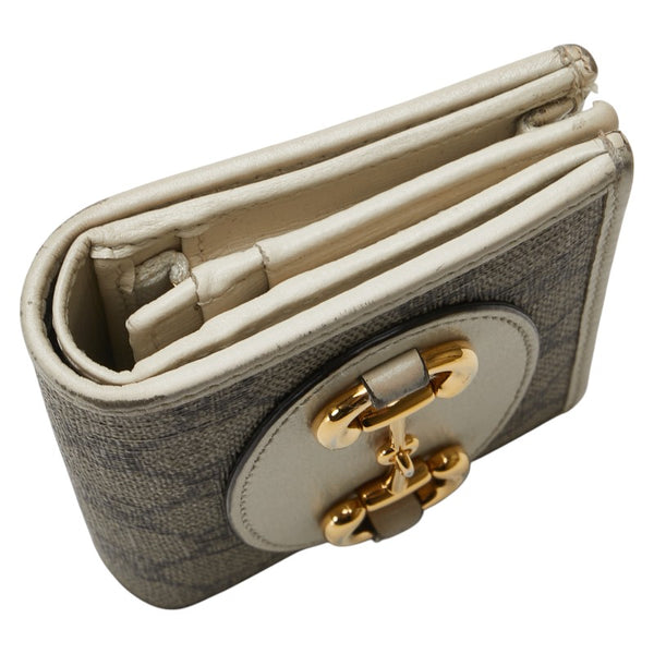グッチ GGスプリーム ホースビット 二つ折り財布 621887 ベージュ ホワイト PVC レザー レディース GUCCI 【中古】