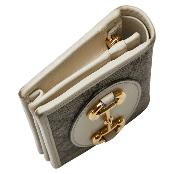 グッチ GGスプリーム ホースビット 二つ折り財布 621887 ベージュ ホワイト PVC レザー レディース GUCCI 【中古】