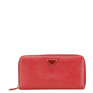 プラダ 三角ロゴプレート ラウンドファスナー 長財布 1ML506 レッド レザー サフィアーノレザー レディース PRADA 【中古】